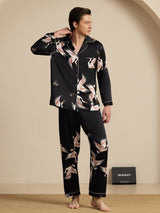 [Black] SilkSilky  Long Sleeve Lapel Collar Men's Pajamas 007