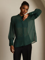 [Dark Green] SilkSilky  Long Sleeve Lapel Collar Women's Blouse 008