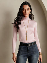 [Coral Pink] SilkSilky  Long Sleeve Turtle Neck Women's T-Shirt 003