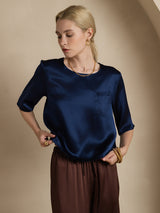 [Dark Blue] SilkSilky  Half Sleeve Women's T-Shirt 005