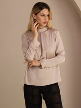[Coffee] SilkSilky Long Sleeve Stand Collar Women's Blouse 005