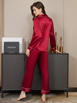 [Dark Red] SilkSilky  Long Sleeve Lapel Collar Women's Pajamas 003
