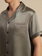 [Grayish Green] SilkSilky  Short Sleeve Lapel Collar Men's Pajamas 006