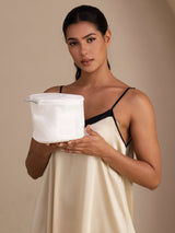 White mesh bra laundry wash bag with zipper closure for delicate lingerie care