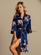 [Dark Blue] SilkSilky  3/4 Sleeve Women's Robe 003