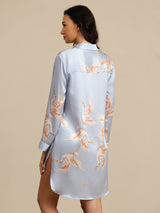 [Light Blue] SilkSilky  Long Sleeve Lapel Collar Nightshirt 002