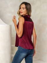[Dark Red] SilkSilky  Sleeveless Lapel Collar Women's Shirts 003