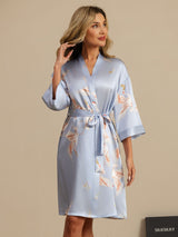 [Light Blue] SilkSilky  3/4 Sleeve Women's Robe 003