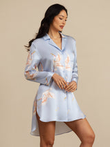 [Light Blue] SilkSilky  Long Sleeve Lapel Collar Nightshirt 001