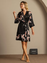 [Black] SilkSilky  3/4 Sleeve Women's Robe 005