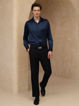 [Dark Blue] SilkSilky  Long Sleeve Lapel Collar Men's Shirt 007