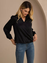 [Black] SilkSilky  Long Sleeve Wrap Women's Blouse 003