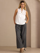 [White] SilkSilky  Sleeveless Tie Neck Camisole Top 006
