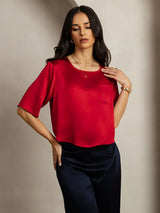 [Dark Red] SilkSilky  Half Sleeve Women's T-Shirt 005