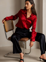 [Red] SilkSilky  Long Sleeve Lapel Collar Women's Shirts 001