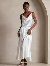 [White] SilkSilky  Spaghetti Strap Cowl Neck Camisole Top 001