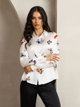 [White Butterfly] SilkSilky  Long Sleeve Lapel Collar Women's Shirts 006