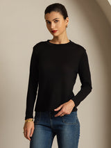 [Black] SilkSilky  Long Sleeve Crew Neck Women's T-Shirt 008