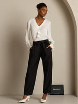 [White] SilkSilky  Long Sleeve V Neck Women's Blouse 007