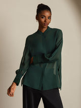 [Dark Green] SilkSilky  Long Sleeve Lapel Collar Women's Blouse 001