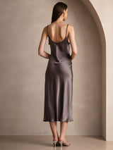 [Dark Khaki] SilkSilky  Spaghetti Strap V Neck Dress 002