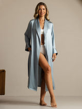 [Grayish Blue] SilkSilky  Long Sleeve Women's Robe 008