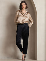 [Champagne] SilkSilky  Long Sleeve Lapel Collar Women's Shirts 005