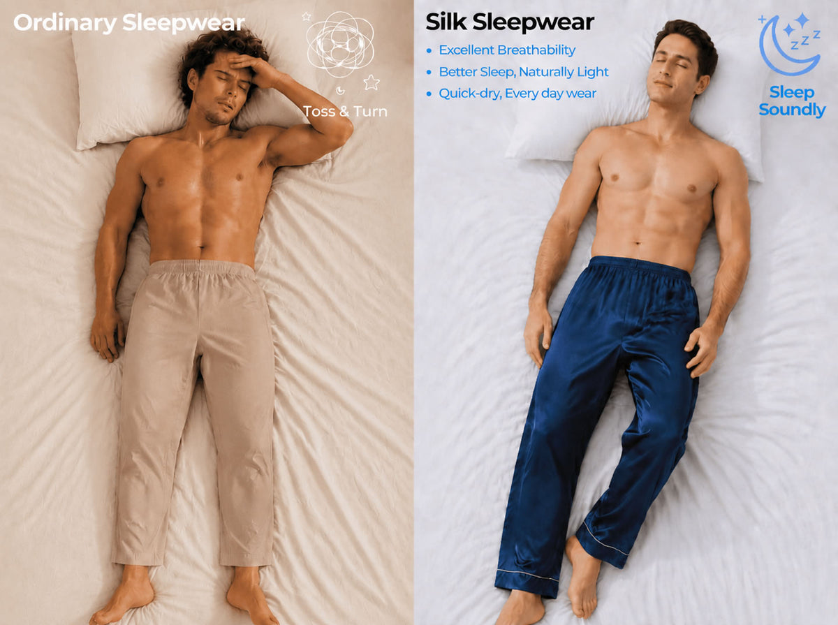 100% Mulberry Silk Men's Pajama Pants With Elastic Waist - Detail 1