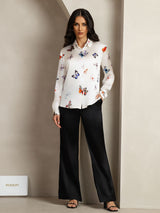 [White Butterfly] SilkSilky  Long Sleeve Lapel Collar Women's Shirts 003