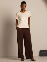 [Beige] SilkSilky  Short Sleeve Round Neck Women's T-Shirt 006