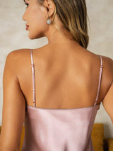 [Pink] SilkSilky  Spaghetti Strap V Neck Nightgown 004