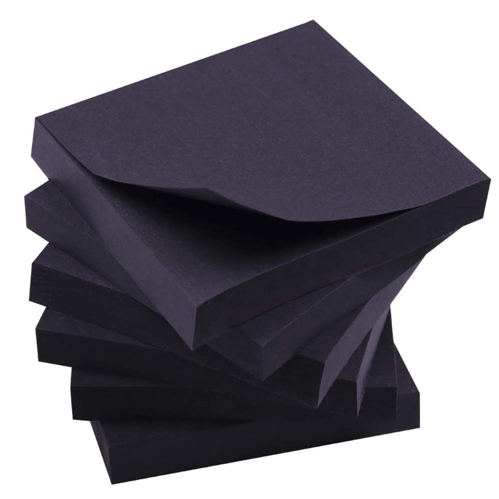 YXTH Black Sticky Notes, 3x3 Inch, 6 Pads, 100 Sheets/Pad, Self-Stick Post-it Notes for Office, School, Home Use