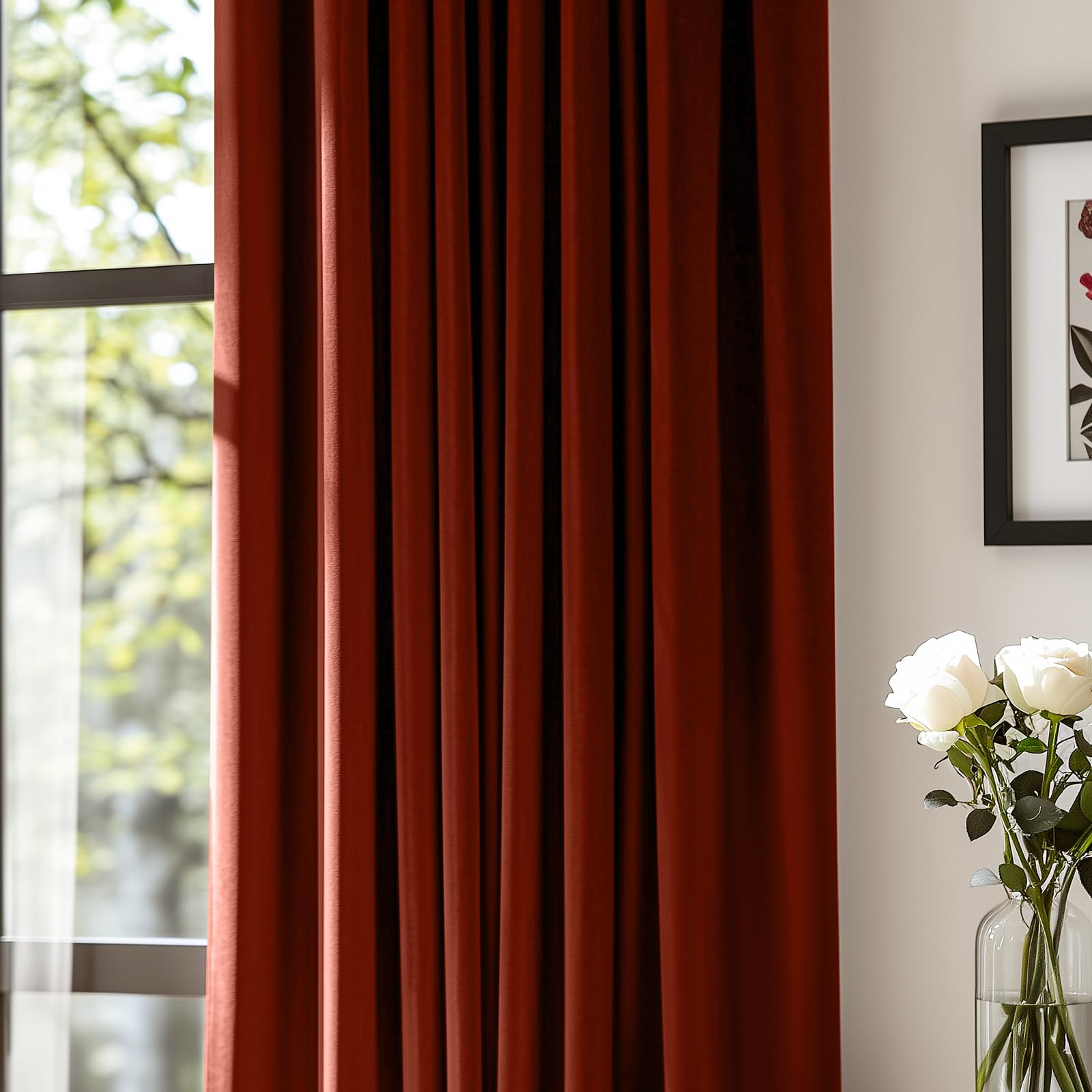 Lazzzy Orange Velvet Curtains Room Darkening Thermal Insulated Curtains 108 Inch Length Window Drapes For Bedroom Living Room Super Soft Luxury Grommetwindow Treatment 2 Panels, Rust Red