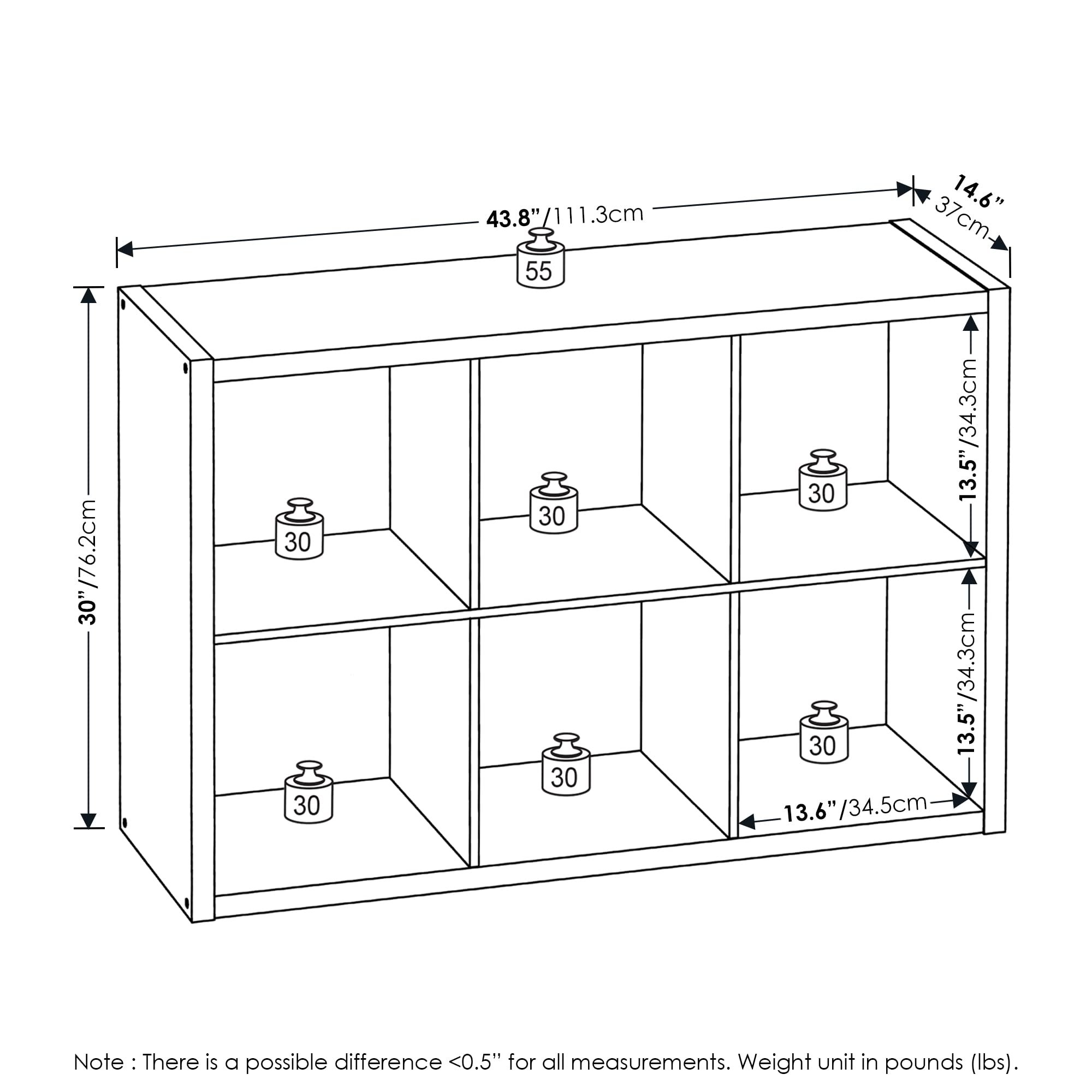 Furinno Cubicle Open Back Decorative Cube Storage Organizer, 6-Cube, Light Grey