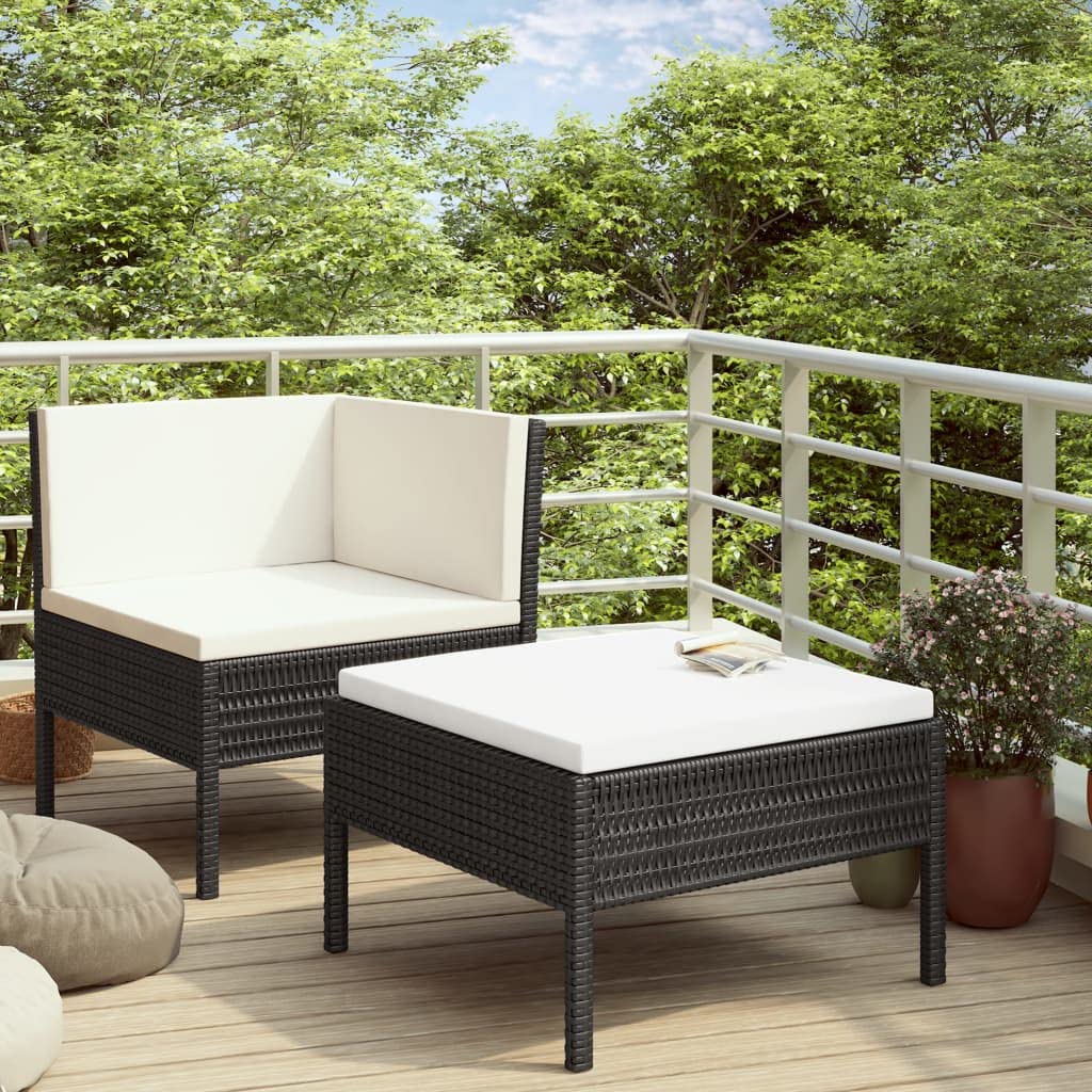 2 Piece Patio Lounge Set with Cushions Poly Rattan Black