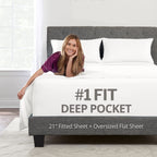 Deep Pocket Queen Sheet Sets - 21    Inch 4 Piece Queen Sheets Deep Pocket Sheets - Oversize Flat Sheet, Fitted Sheet & 2 Zipper