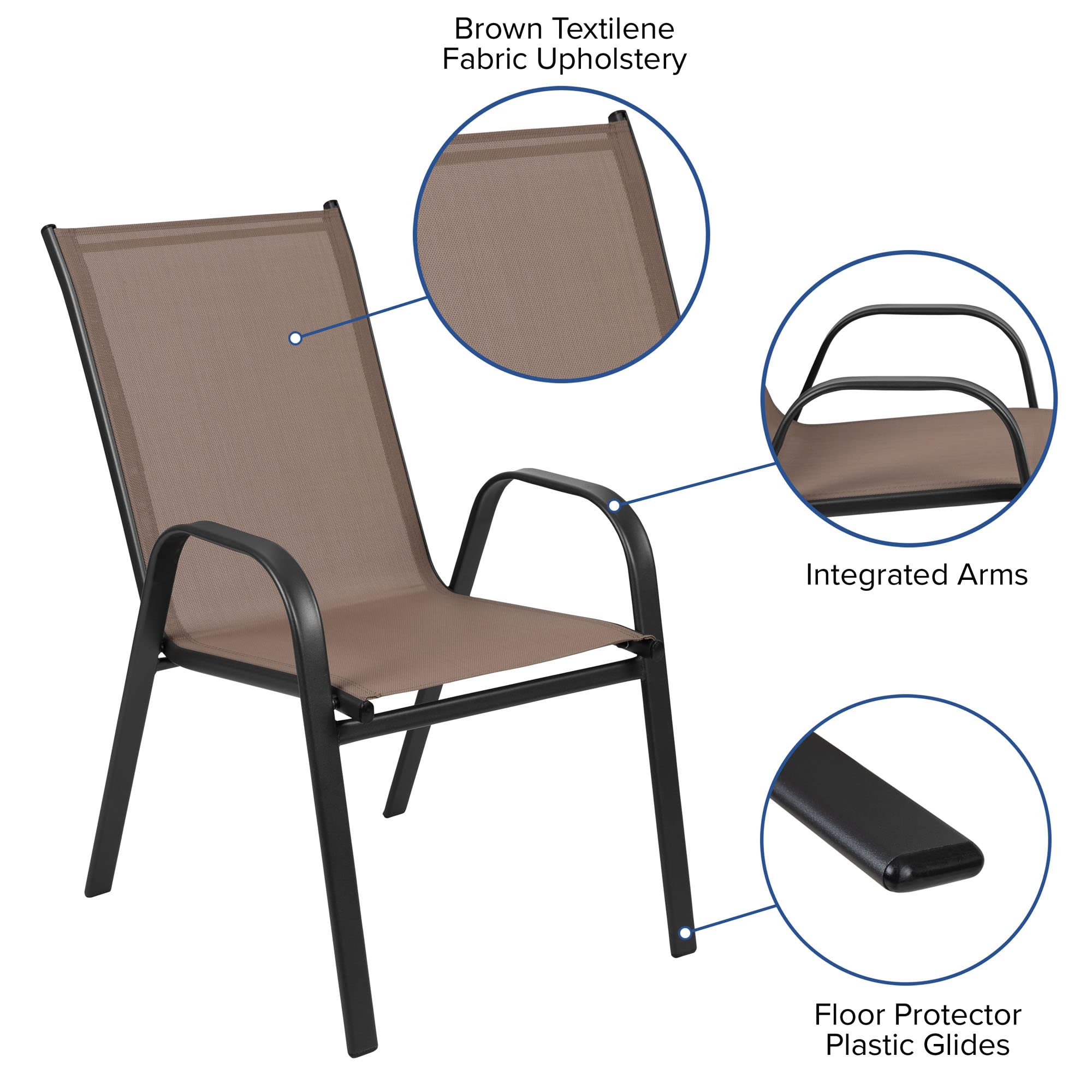 Flash Furniture Brazos 5 Piece Outdoor Patio Dining Set - 4 Brown Flex Comfort Stack Chairs - 55" Tempered Glass Patio Table with Umbrella Hole