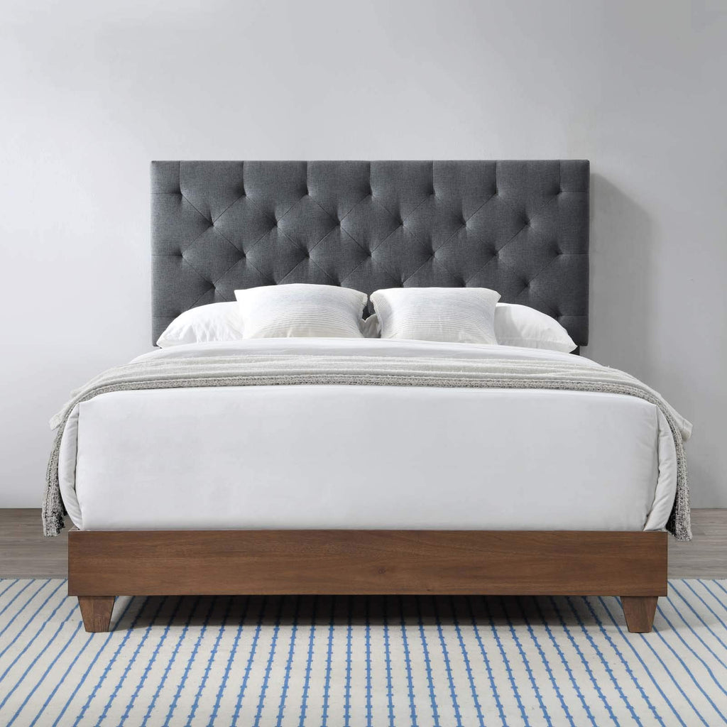 Modway Rhiannon Diamond Tufted Upholstered Fabric Queen Bed, Walnut Gray