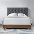 Modway Rhiannon Diamond Tufted Upholstered Fabric Queen Bed, Walnut Gray