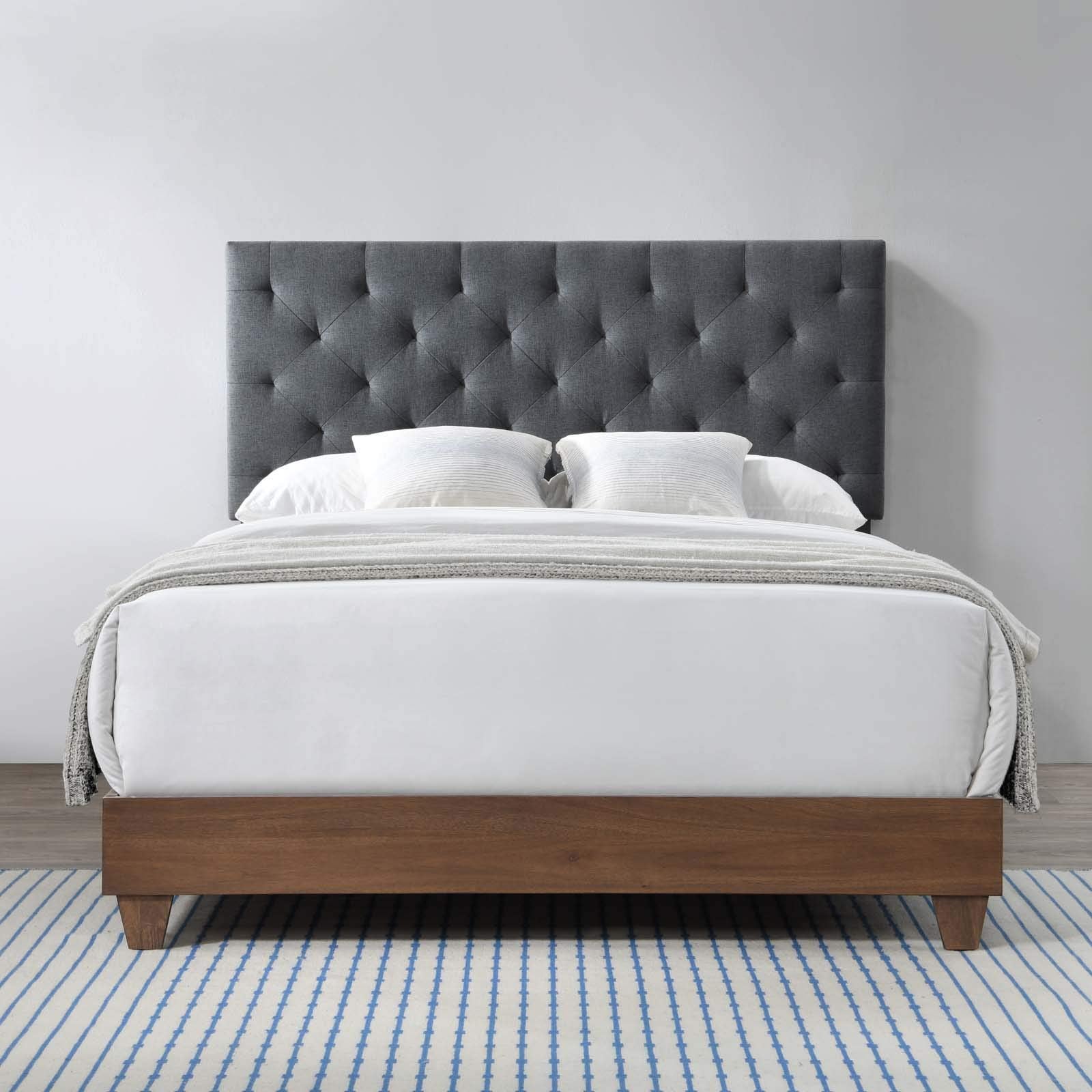Modway Rhiannon Diamond Tufted Upholstered Fabric Queen Bed, Walnut Gray