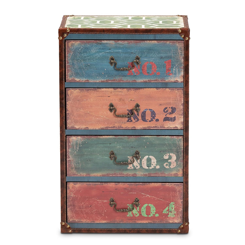 Baxton Studio Amandine 4-Drawer Storage Cabinet, 25.6-inch, Multicolor, Faux Leather, White