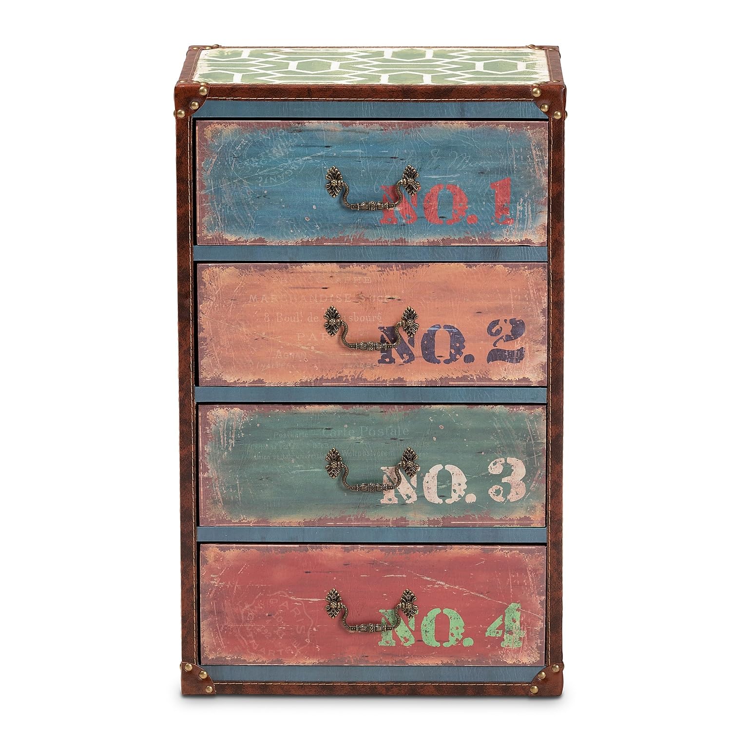 Baxton Studio Amandine 4-Drawer Storage Cabinet, 25.6-inch, Multicolor, Faux Leather, White