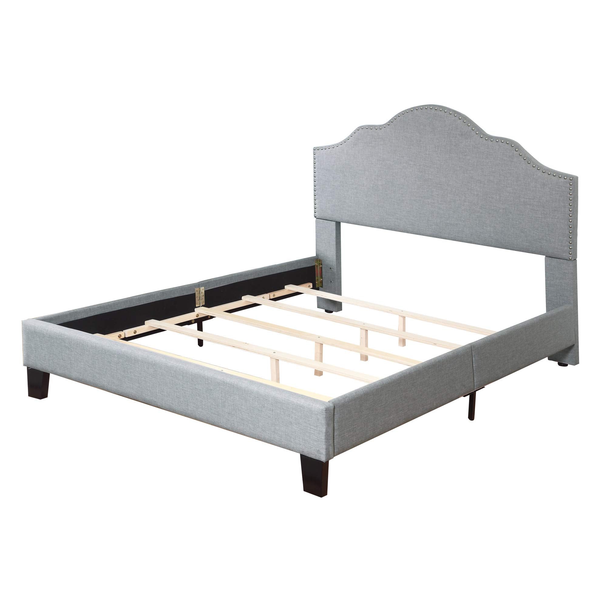 Wallace & Bay Kirby Upholstered Bed with Nailhead, Queen, Gray