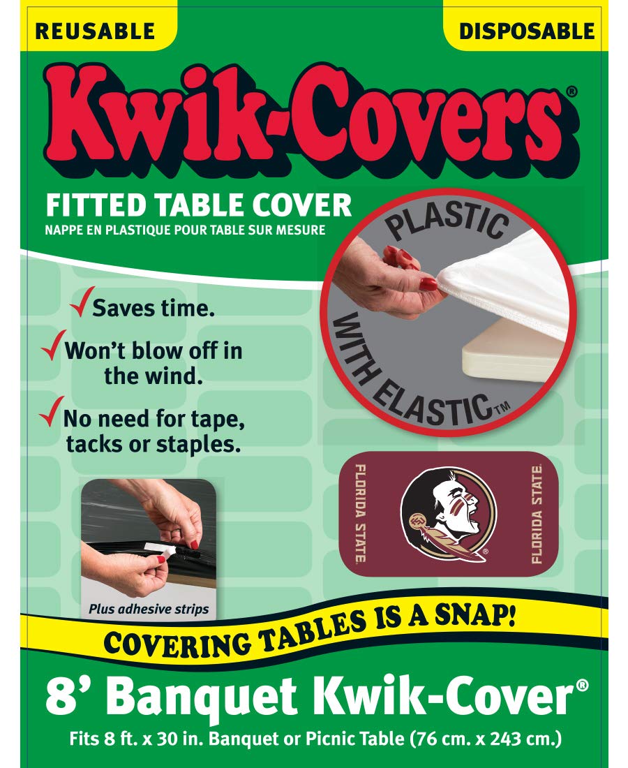 Collegiate Kwik-Covers Rectangle Plastic Table Covers, Bundle Of 2 (Florida State University, 8')