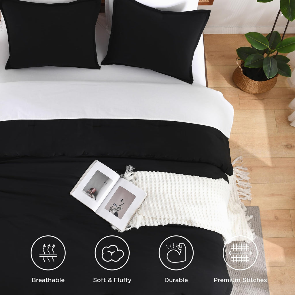 Andency Black Comforter Set Queen, 3 Pieces Lightweight Solid Bed Comforter For Men Women, All Season Soft Microfiber Down Alternative Comforter Set