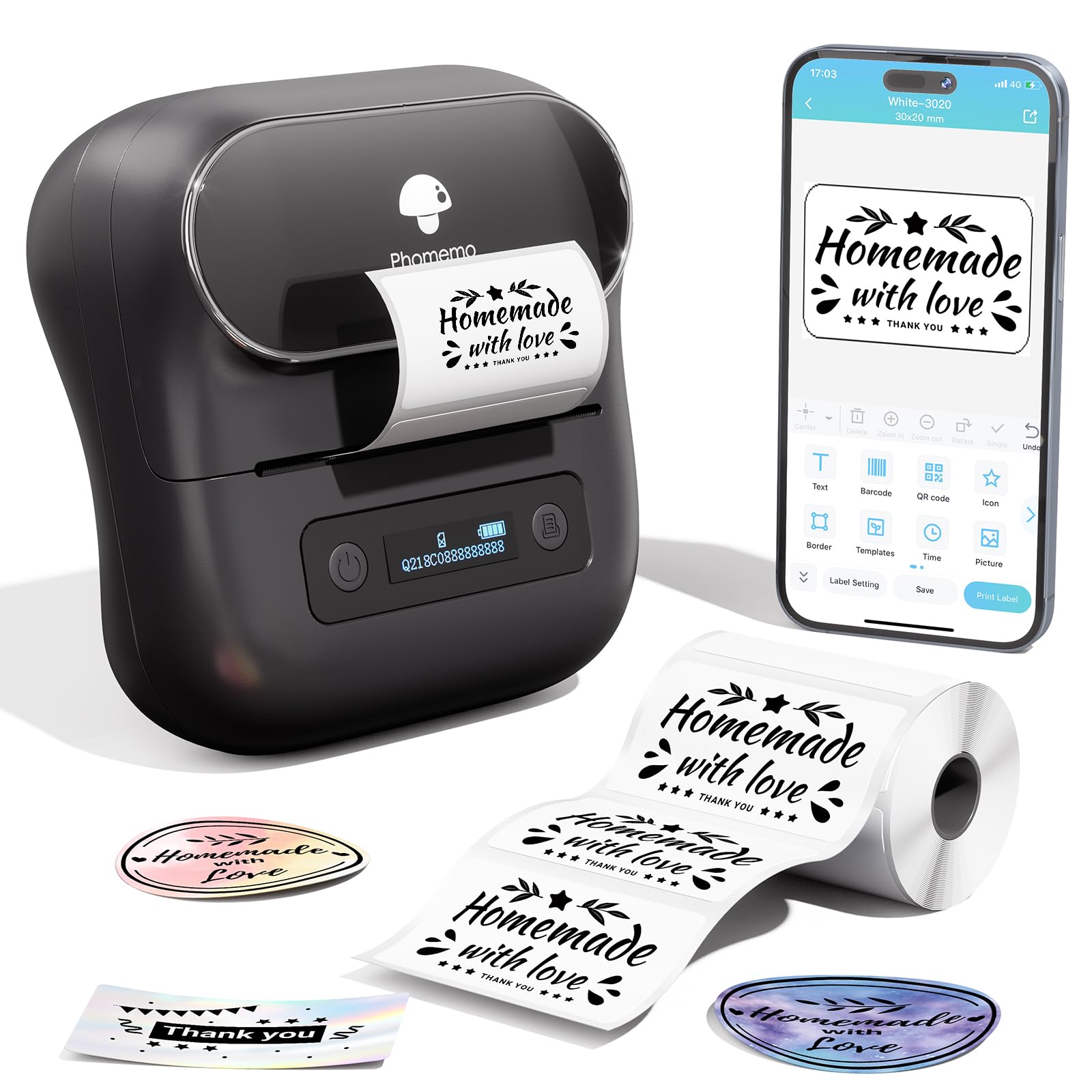 Phomemo M220 Label Maker, Label Makers Upgrade,3.14 Inch Portable Thermal Printer Support 20-80Mm Width Label,Bluetooth Label Ma