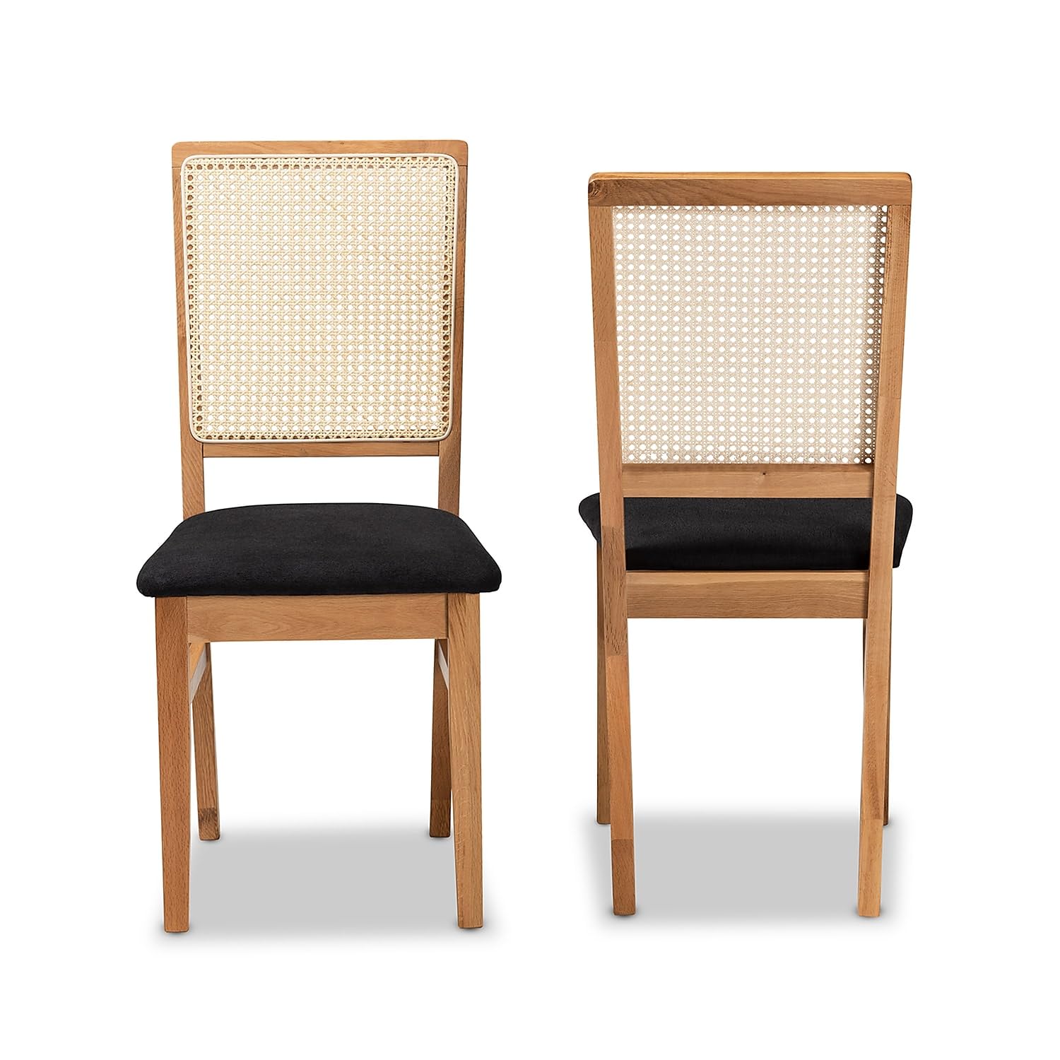 Baxton Studio Idris Mid-Century Fabric Dining Chair, Black and Oak Brown, 2/Set (199-2PC-12163HT)