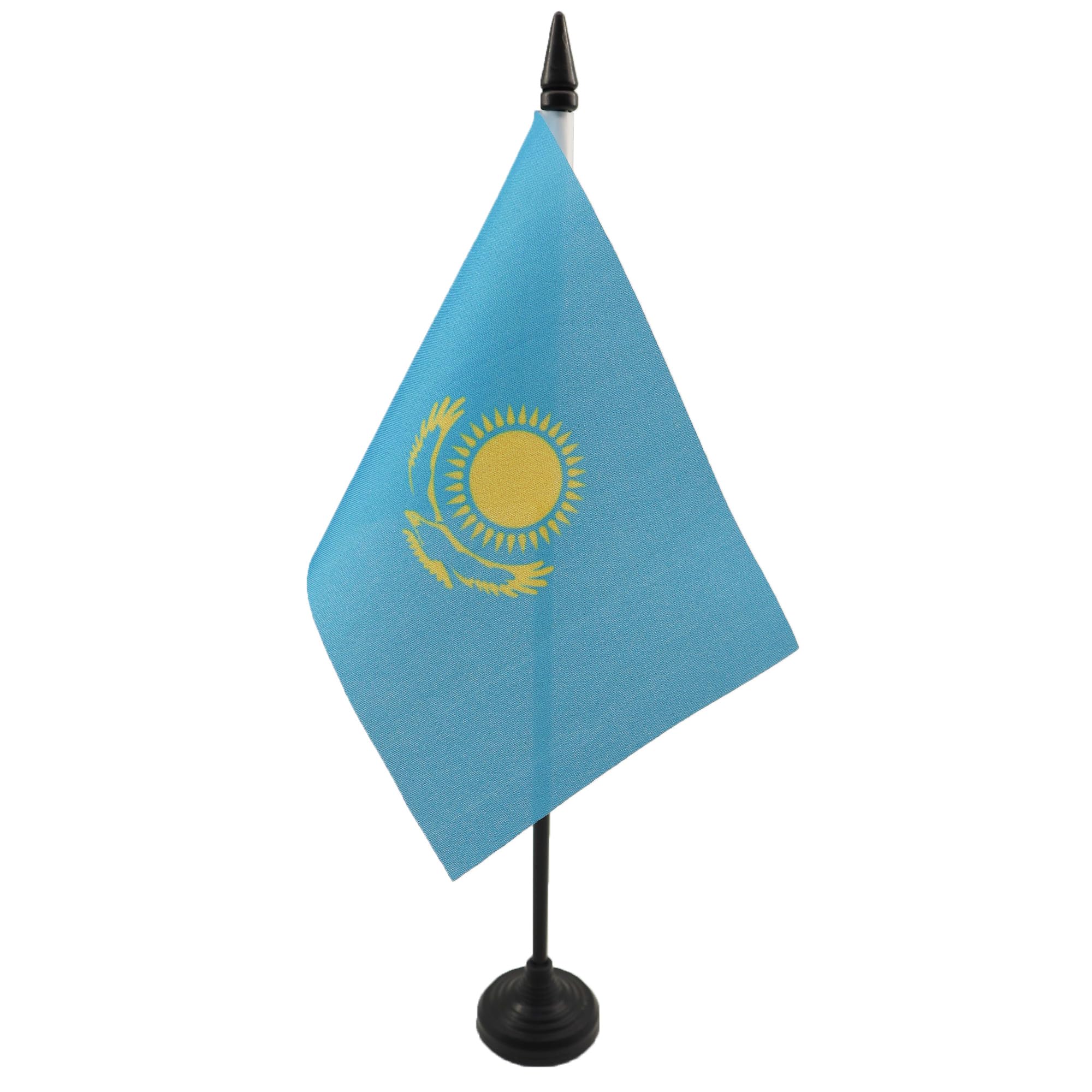 Kazakhstan Table Flag 4' X 6' - Kazakh Desk Flag 15 X 10 Cm - Black Plastic Stick And Base - Az Flag