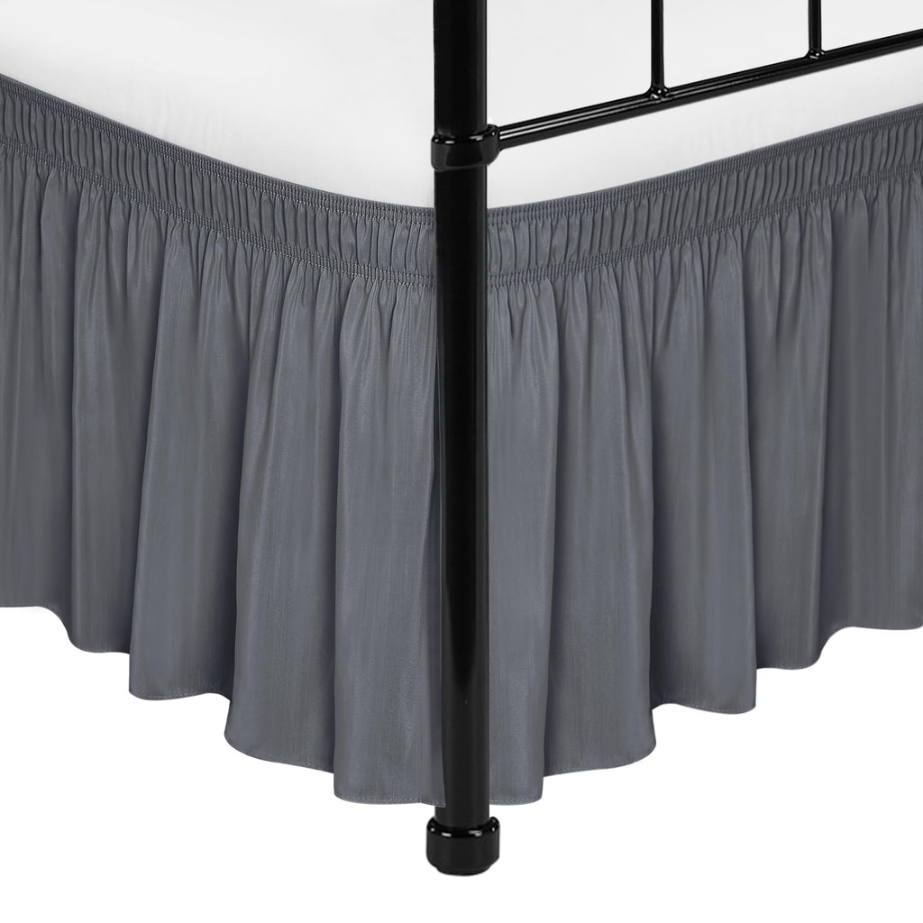 Biscaynebay Wrap Around Bed Skirts With Split Corners For King Beds 15' Drop, Dark Grey Adjustable Elastic Dust Ruffles Easy Fi