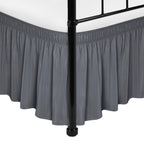 Biscaynebay Wrap Around Bed Skirts With Split Corners For King Beds 15' Drop, Dark Grey Adjustable Elastic Dust Ruffles Easy Fi